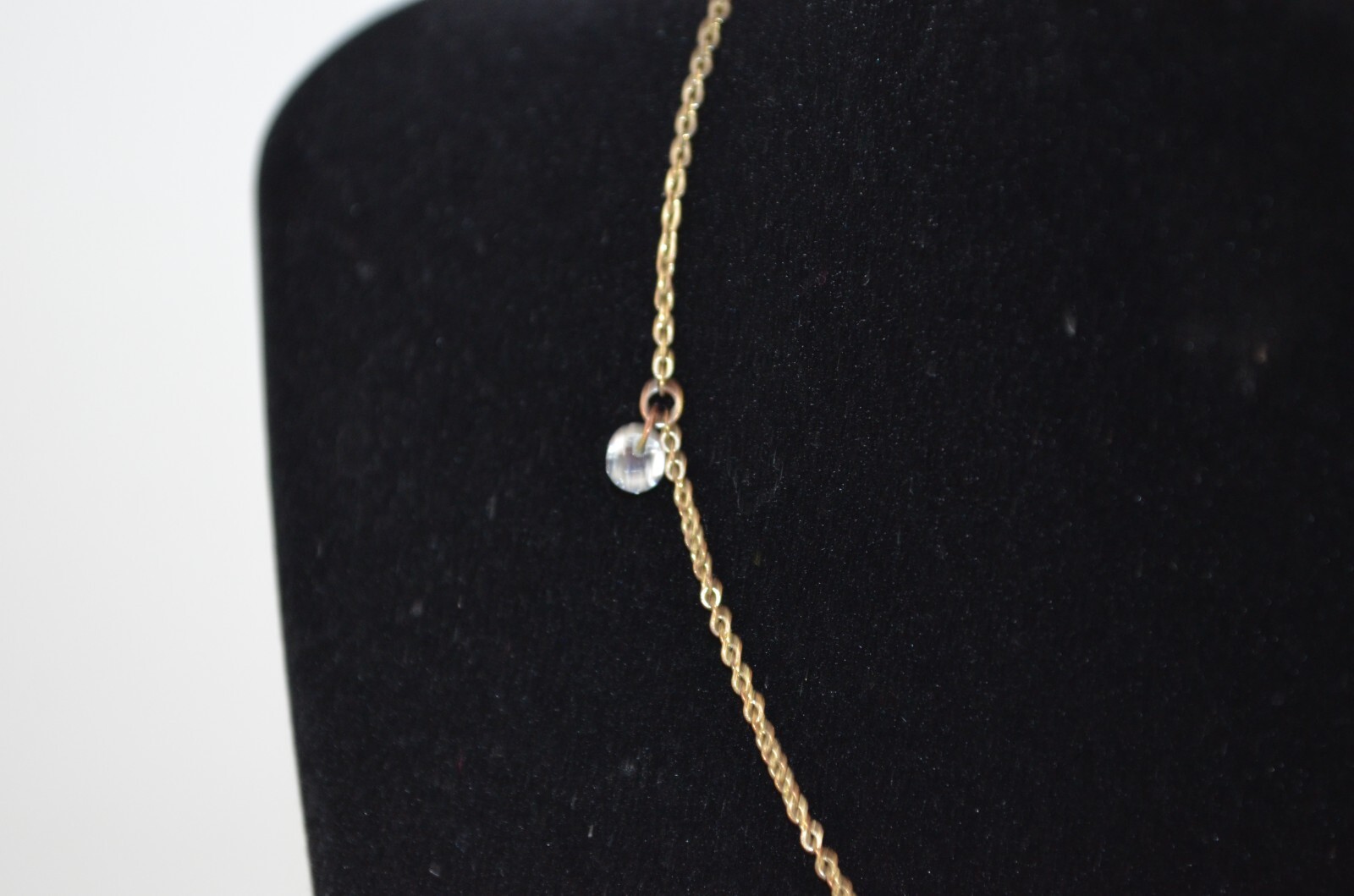Gold Tone Necklace w/ Small Widely Spaced Clear Glass Faceted Beads 17.5″