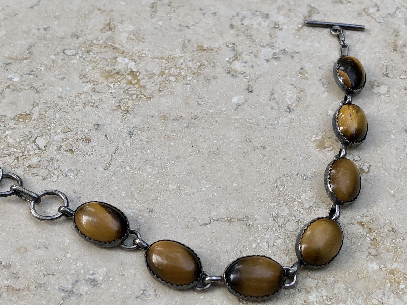 🐯🖤 ✨VINTAGE STERLING SILVER TIGER’S EYE OBSIDIAN Toggle Bracelet Set LOT ✨🖤🐯