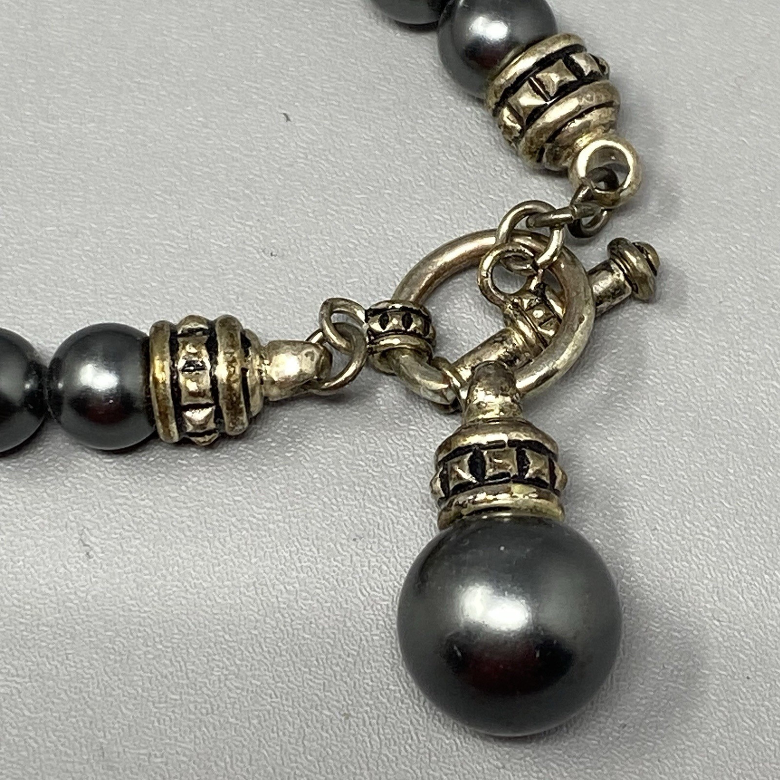 Hematite Beaded Necklace Toggle Clasp Stone Charm Healing Chakra Bohemian 6.75″