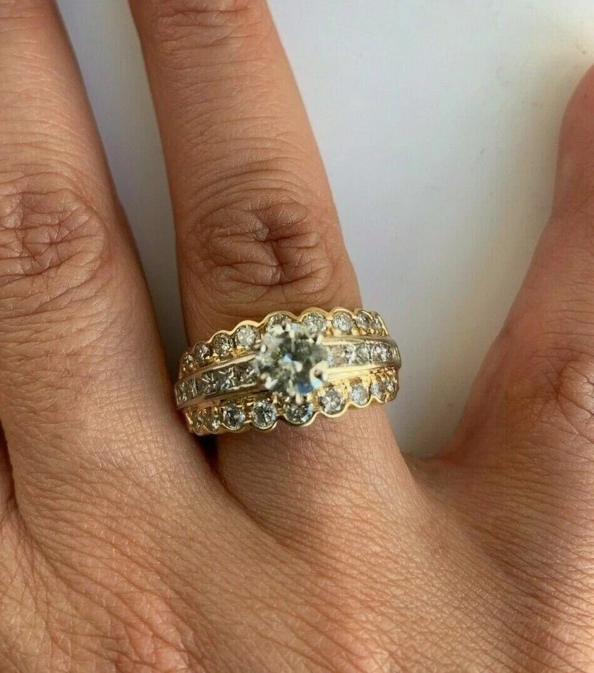 3.15Ct Art Deco Style Round Lab Created Diamond Wedding 14K Yellow Gold FN Ring