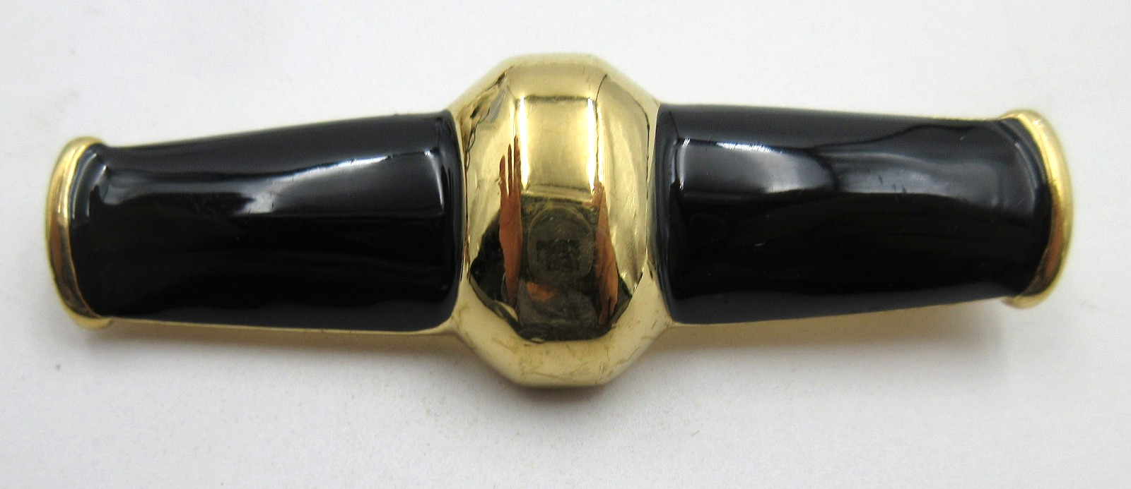 VTG BIG SIGNED MONET UNUSUAL black enamel gold tone geometric Brooch Pin Jewelry