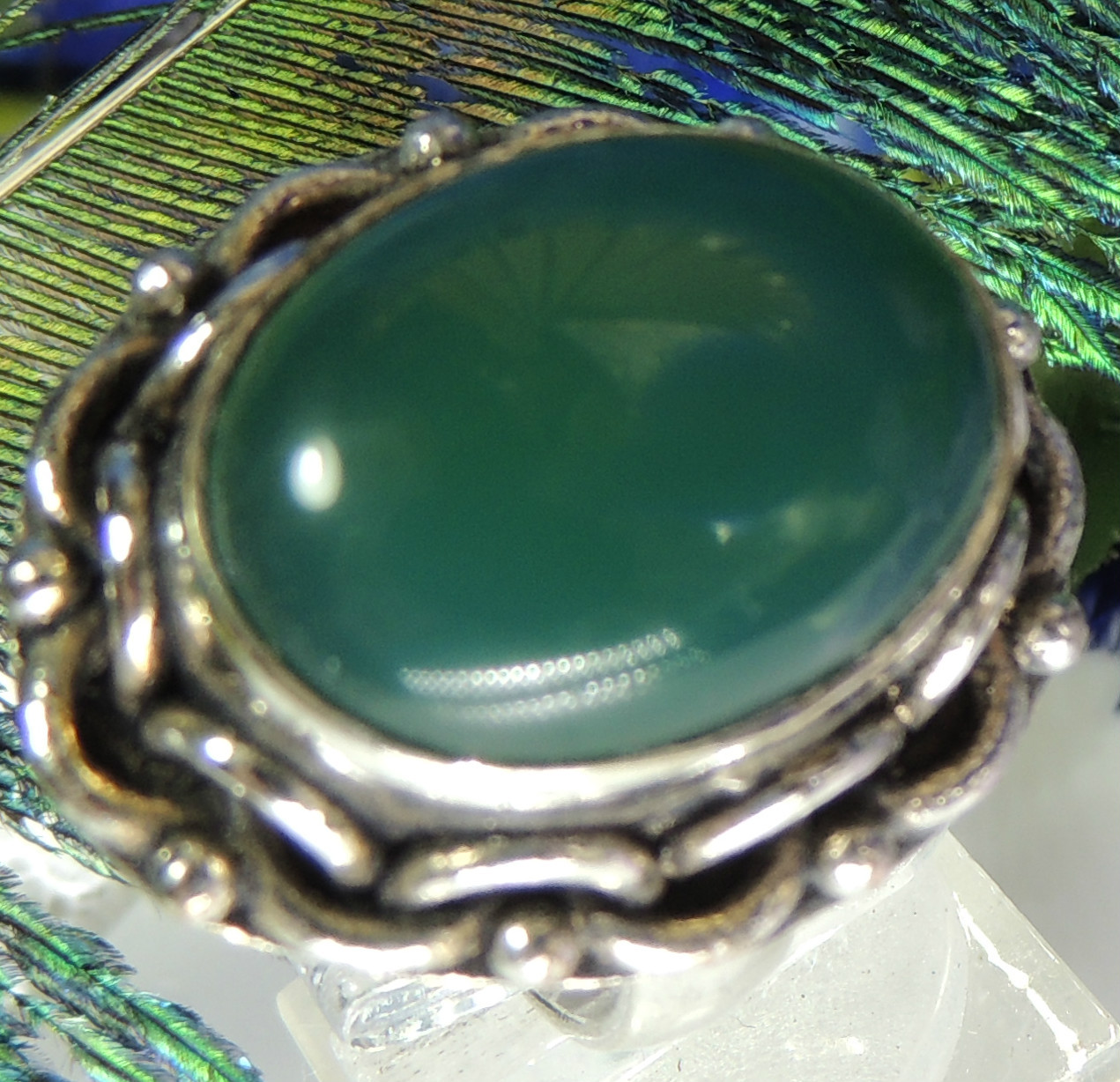 Vintage Chrysoprase 1 1/8″ Sterling Silver 0.925 Cocktail Band Ring size 7.5
