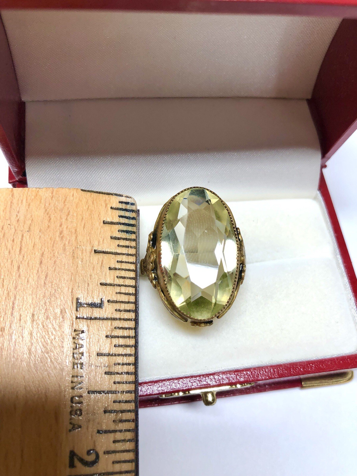 Vintage Orlando Art Nouveau Bronze Yellow Stone Glass Bohemian Ring size 6.5 Adj