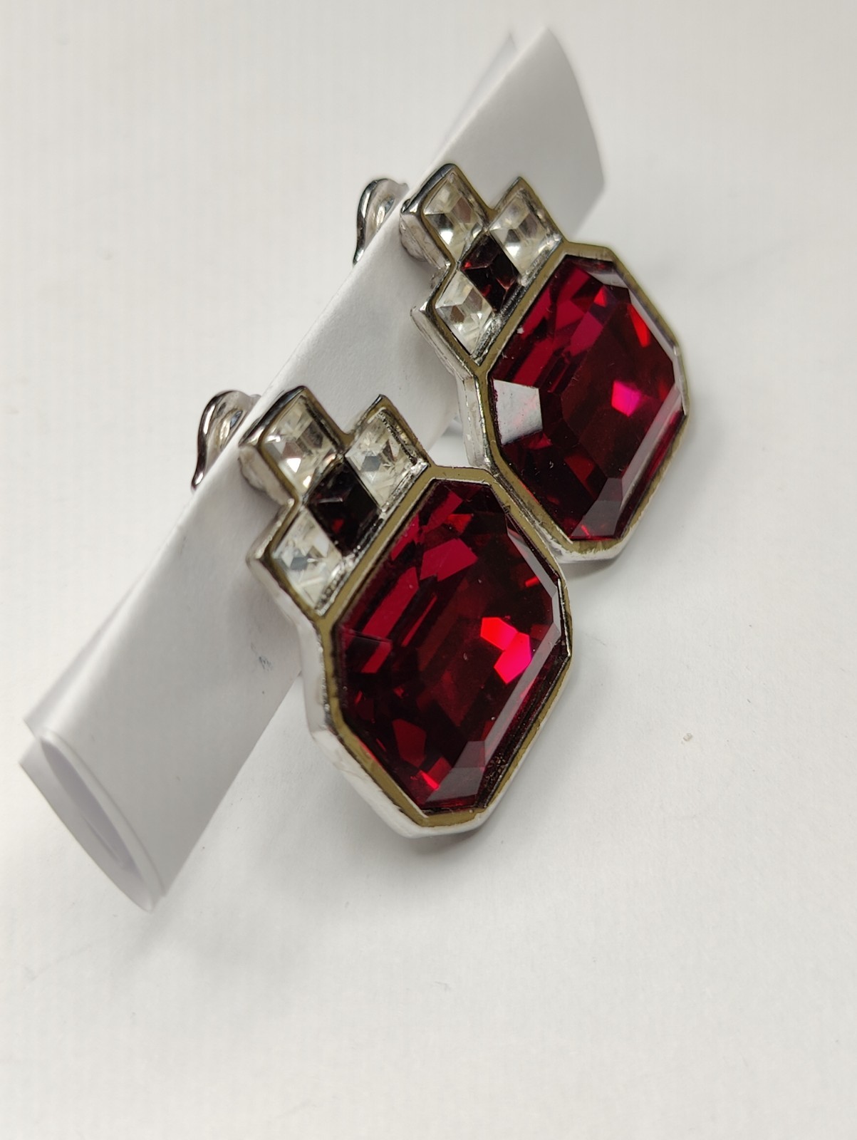 Vintage Saint Laurent Red Rhinestone ClipBack Earrings