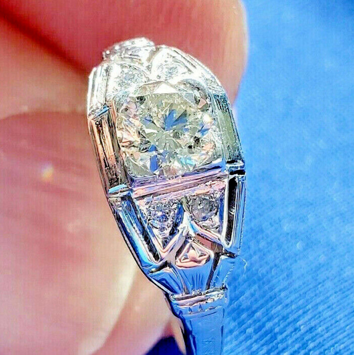 Original EARTH MINED DIAMOND Deco Engagement Ring Gatsby ERA Solitaire 14K GOLD