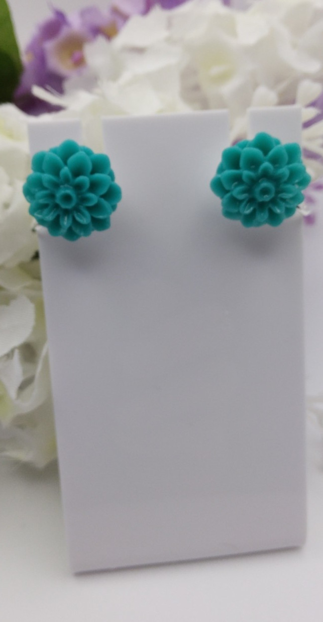 Clip on Aqua Earrings Silver floral Birthday Mothers Day USA Handmade New Teal