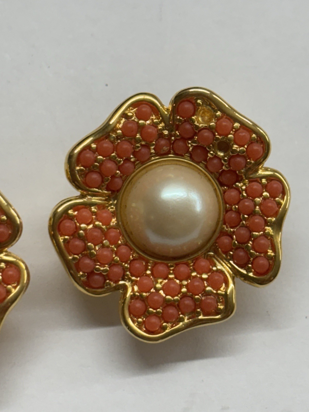 Vintage JOAN RIVERS Signed Pearl Cabochon Clip Earrings High End Costume Jewelry