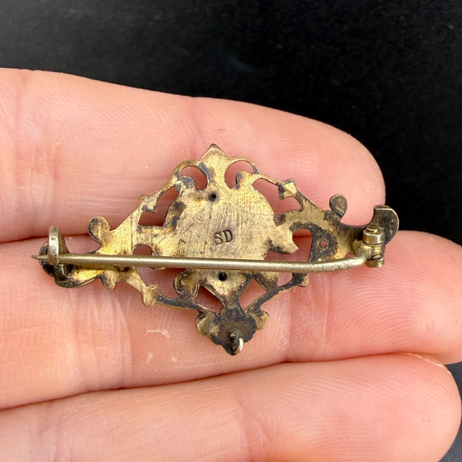 Vintage Victorian Pocket Watch Chain Brooch Gold Filled Heart