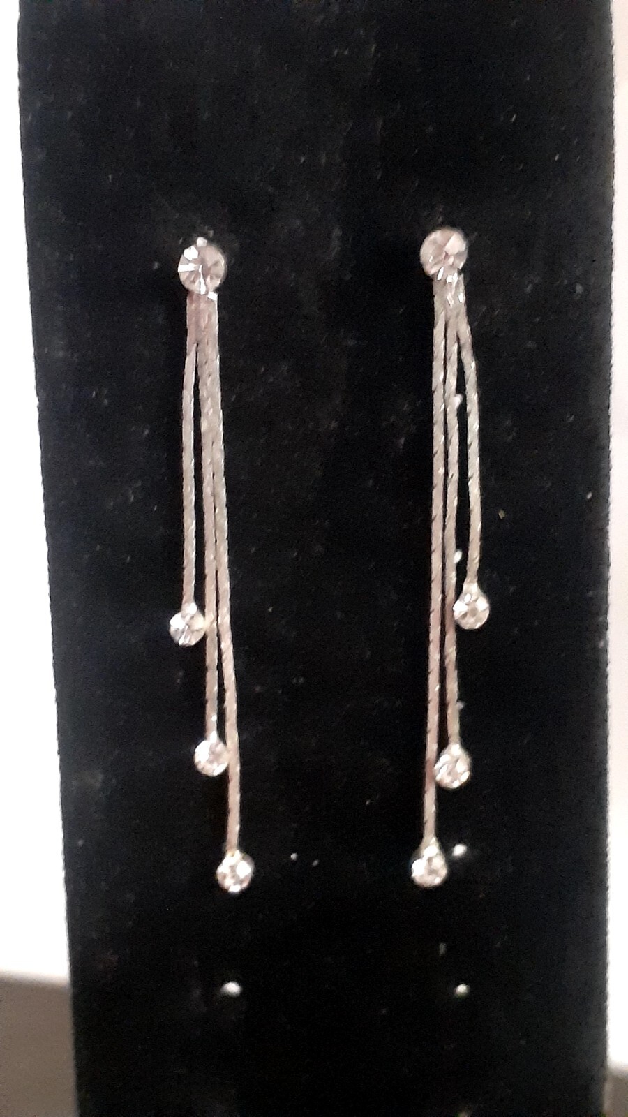 Silvertone Chain Dangle/drop Rhinestone Accent Earrings