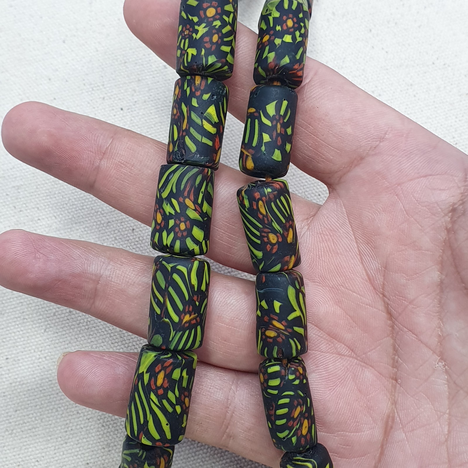 Vintage Gabri Eyes Style African Glass Beads Necklace Strand, Ethnic Tribal