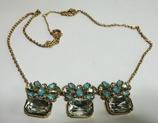 Fancy Banana Republic Pendant Necklace with Clear and Light Blue Lucite Settings