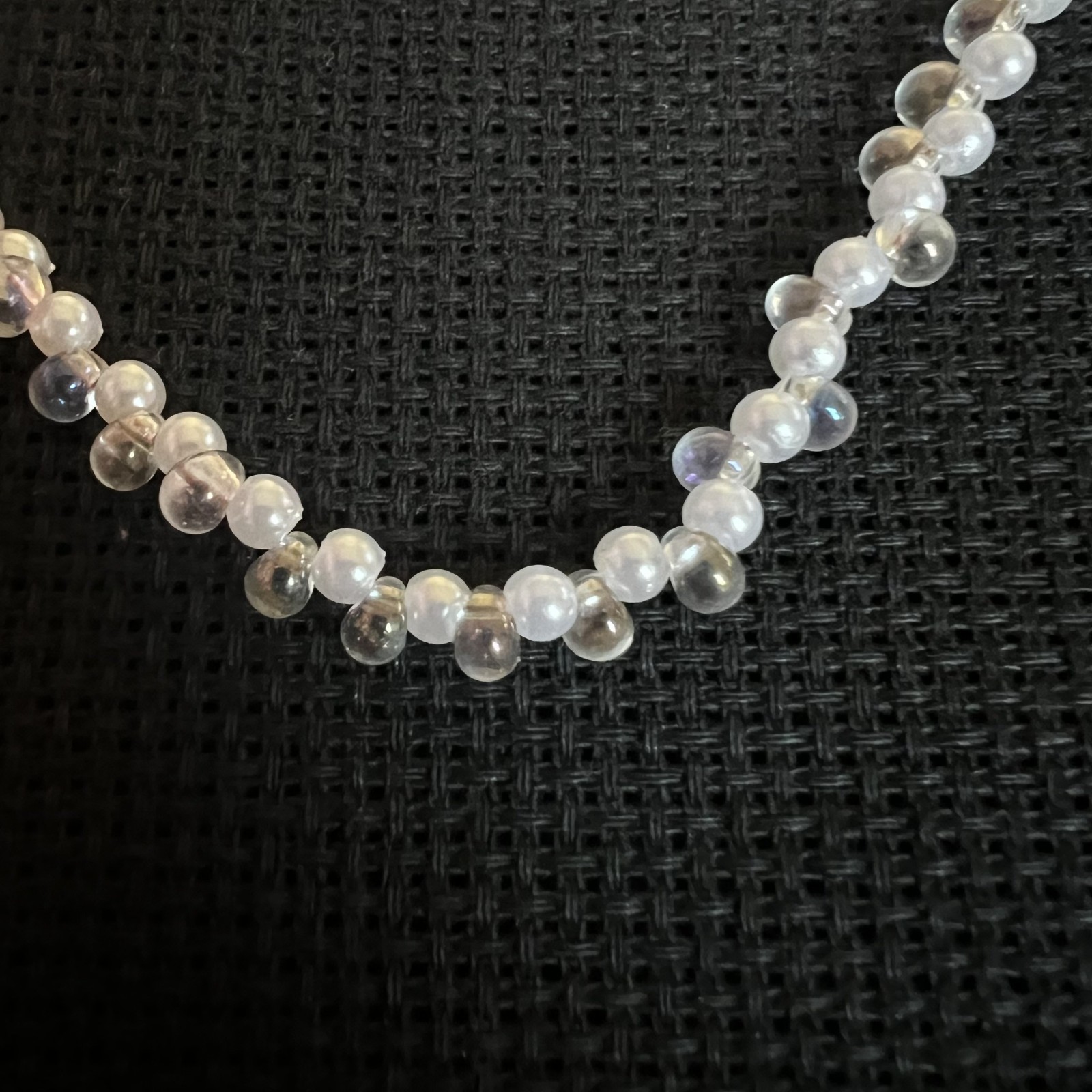 Handmade fauxpearl clear glass deaded necklace gold tone clasp choker strand