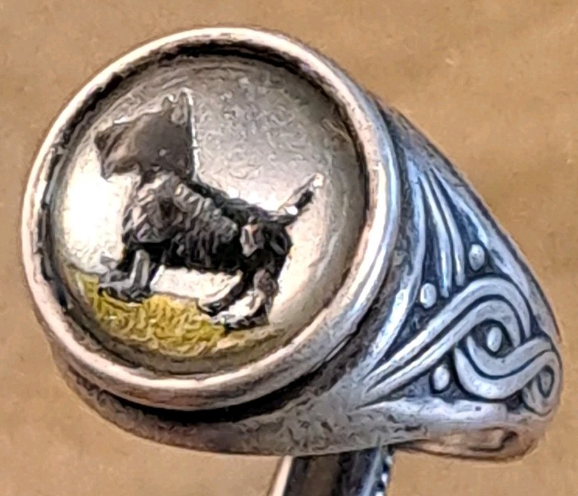 VINTAGE Sterling Silver CELTIC Art Glass SCOTTY DOG Bypass Wrap Ring 8.25 NICE