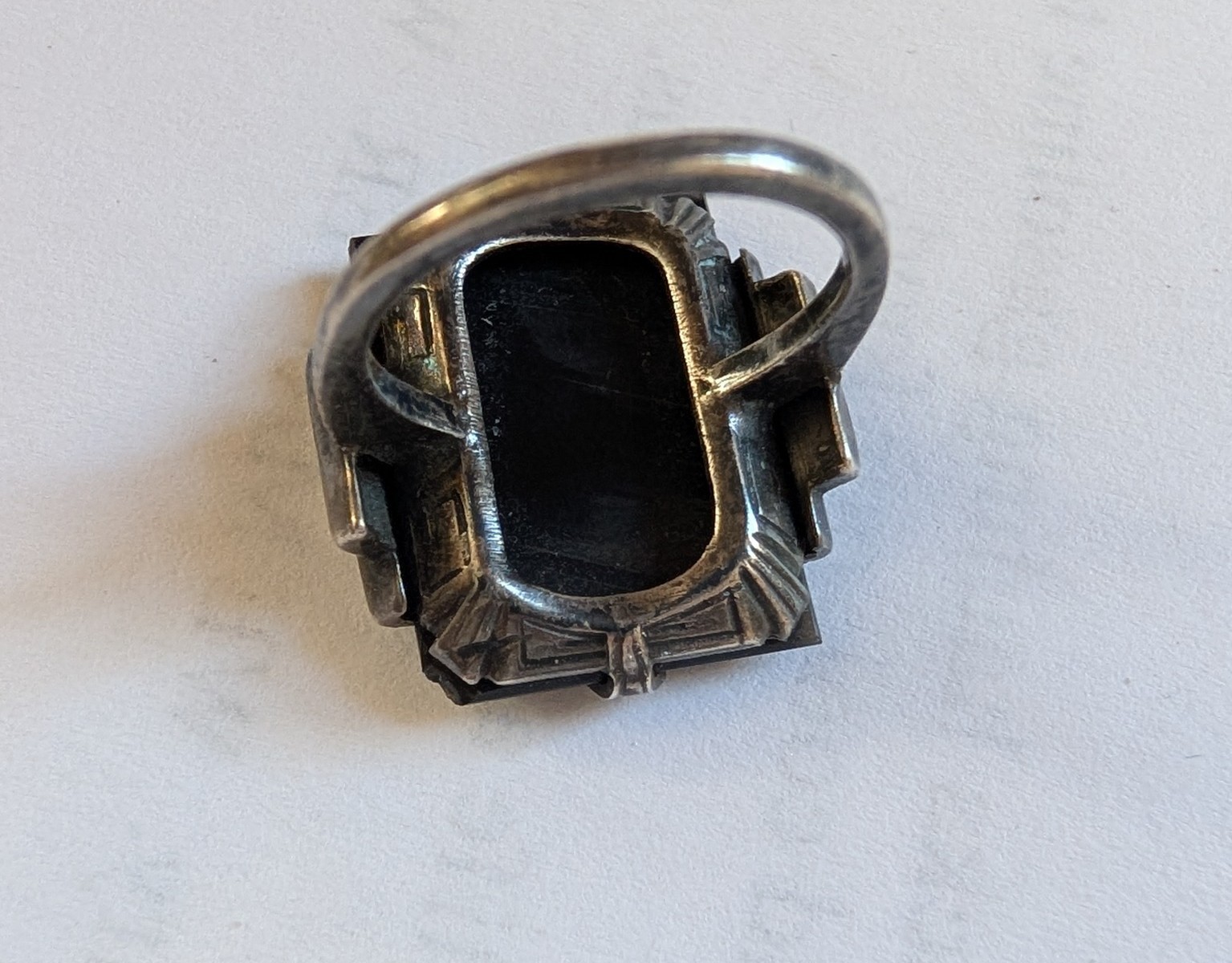 Antique Art Deco Sterling Silver Onyx Marcasite Ring About 6