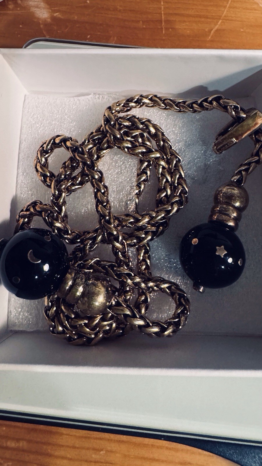 Vintage TALY 925 STERLING 78g Italy BOLO Wheat Chain Necklace Bijoux?Onyx Balls