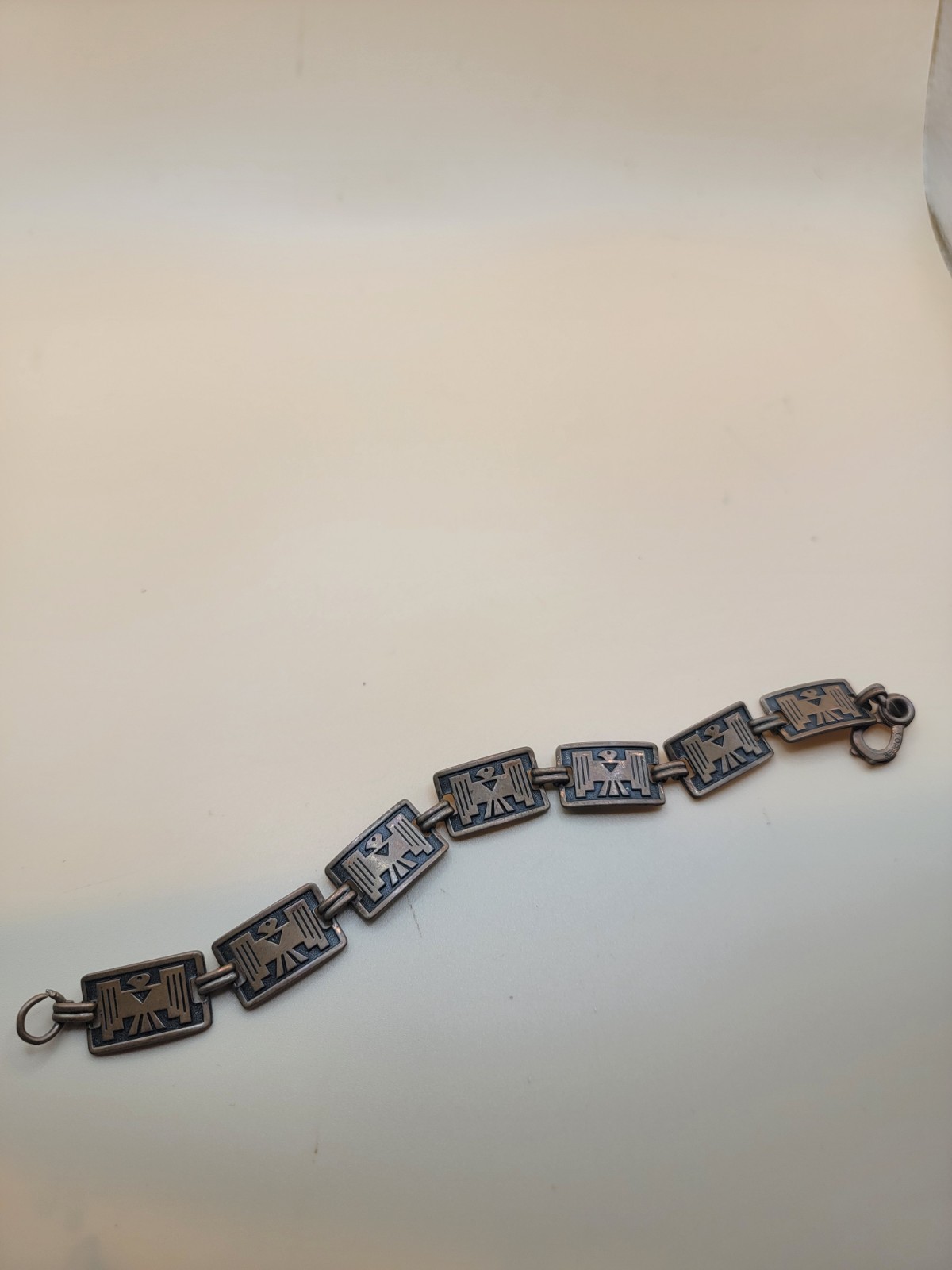Vintage COPPER Thunderbird BRACELET 7 Links and Claw Clasp Native American