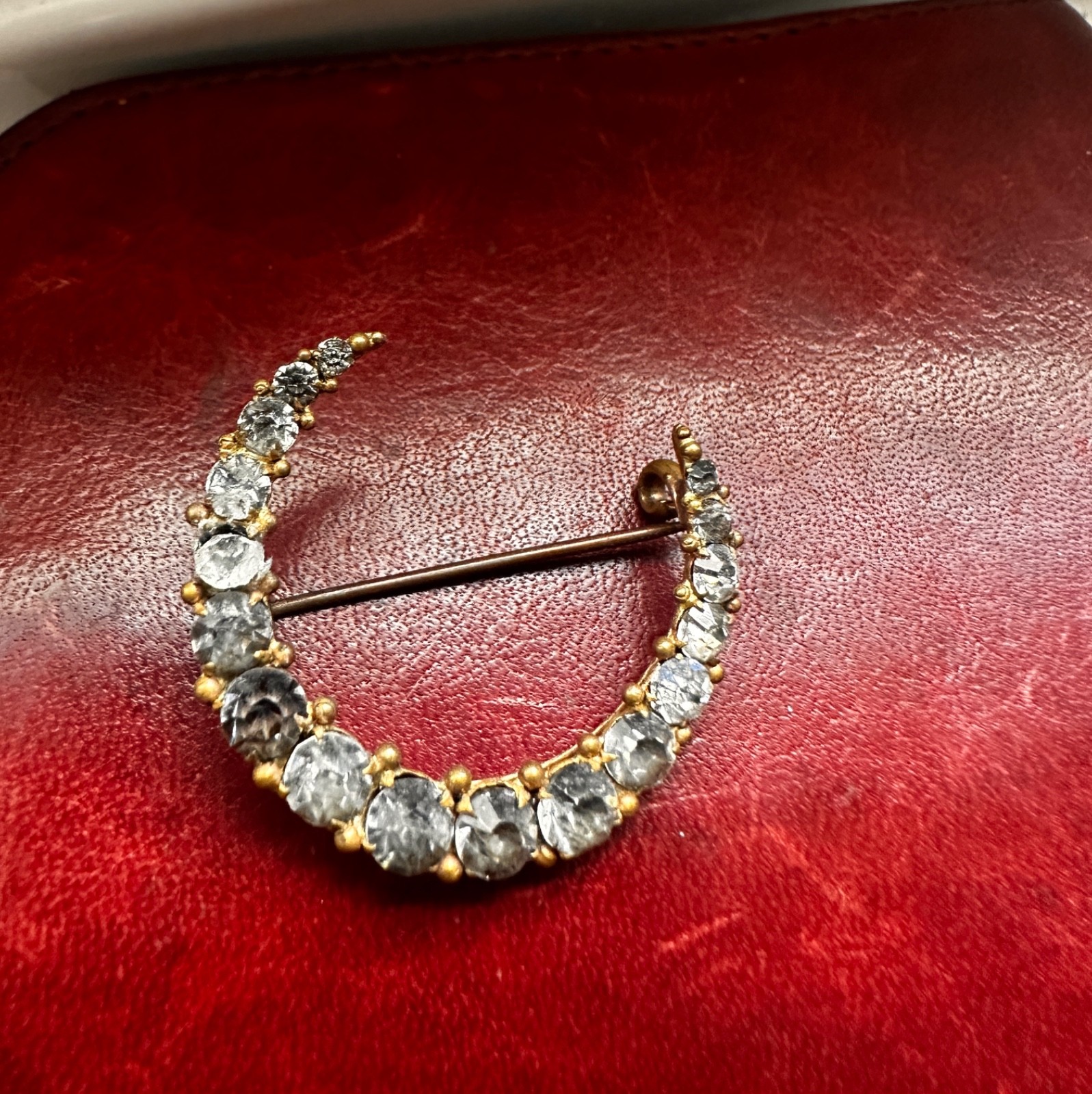antique victorian crescent moon brooch