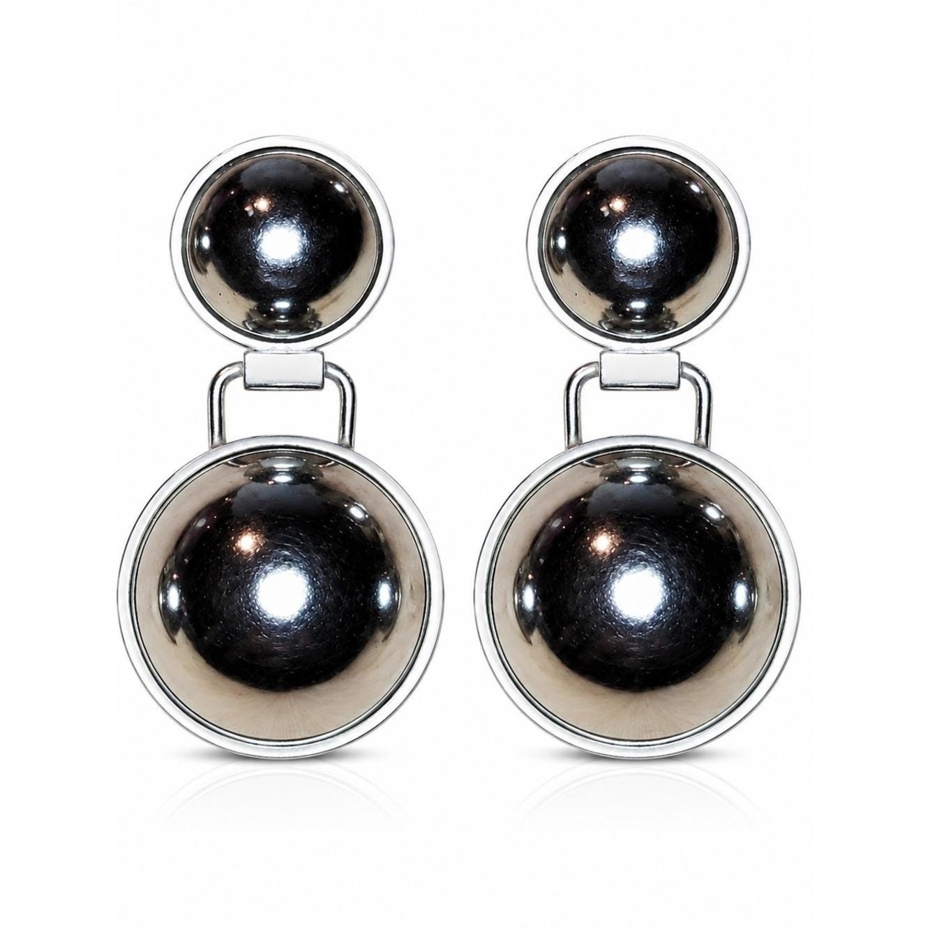 Vintage Bellini Silver Tone Dome Clip Earrings Large Modernist Statement 2.25″