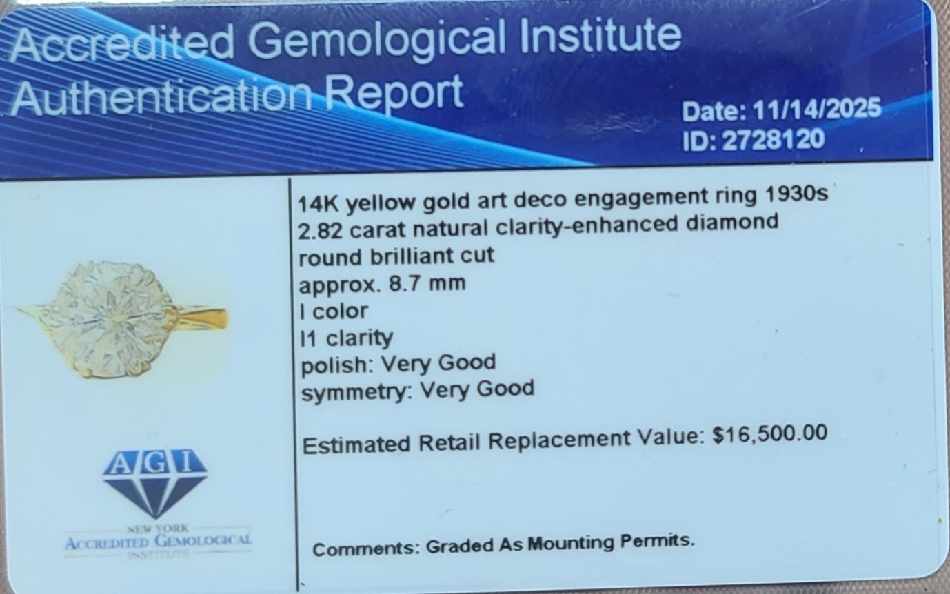 14k Yellow Gold Vintage Engagement Ring 2.82 Carat Natural Round Diamond