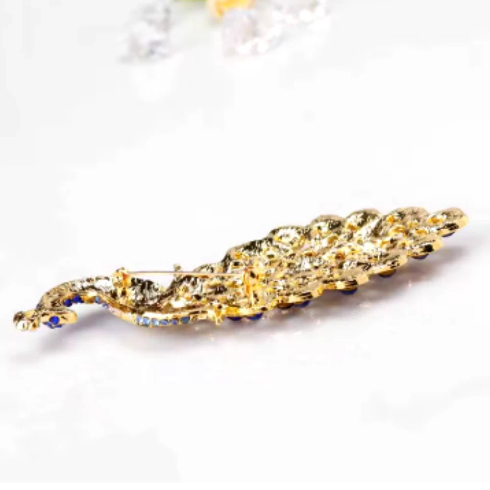 Vintage Style Peacock Bird Blue Rhinestone Crystal Cyan Bird Brooch Pin Pendant
