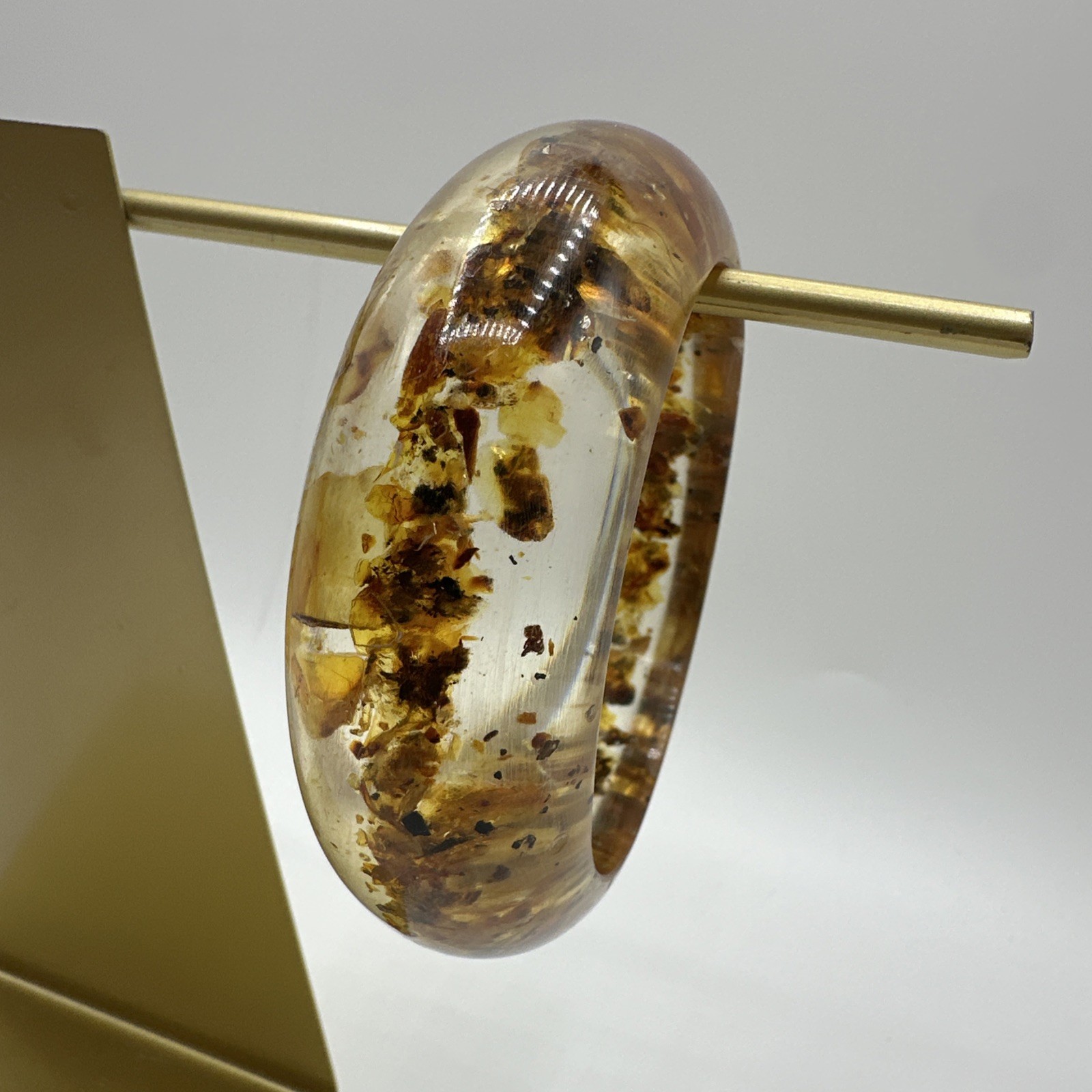 ‘70 Vtg Lucite Embedded Amber Cuff Bracelet. Fair condition. See pics.