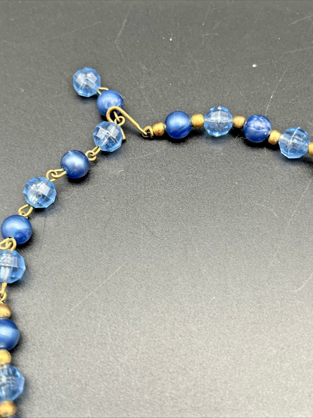 Vintage 3 Strand Cobalt Blue Lucite Bead Choker Bib Necklace (Japan/Hong Kong)