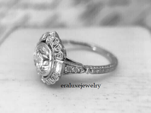 4Ct Vintage Art Deco Style Lab Created Diamond Engagement 14K White Gold FN Ring