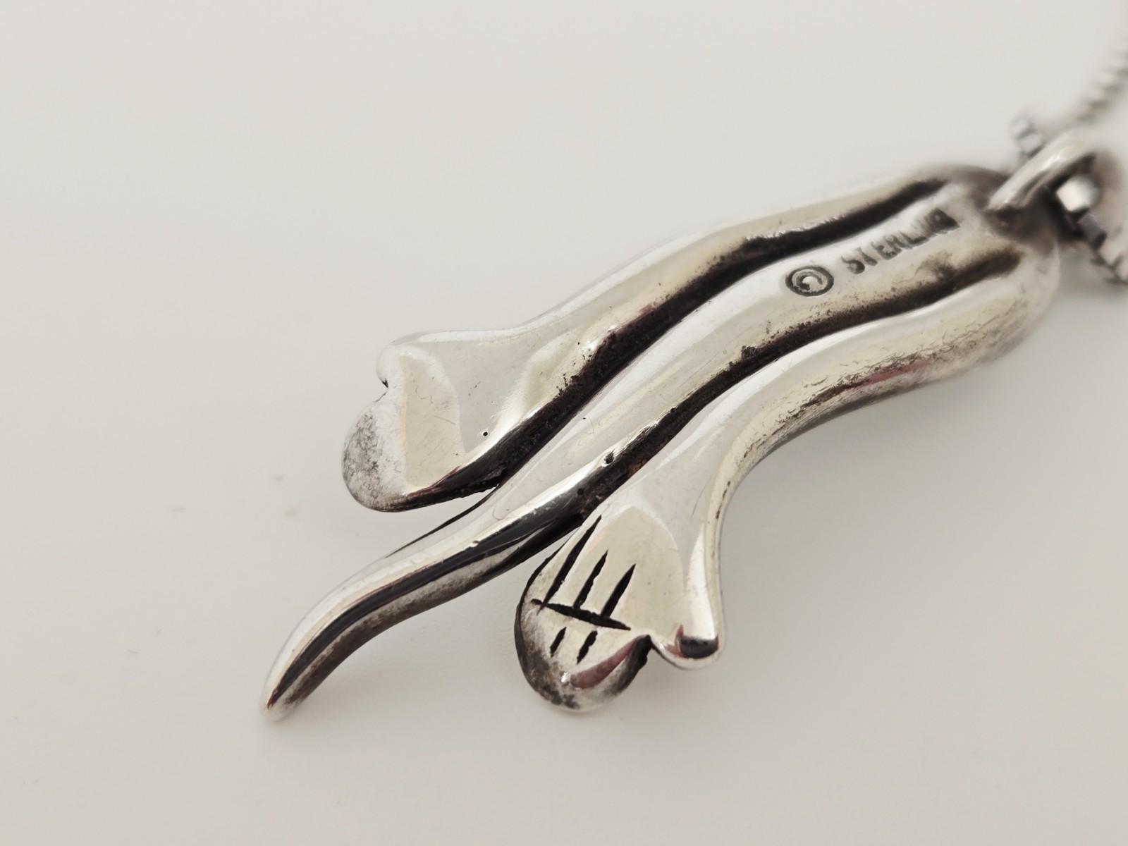Vintage Artisan Signed Sterling Silver Modernist ‘Hope’ Figural Pendant Necklace