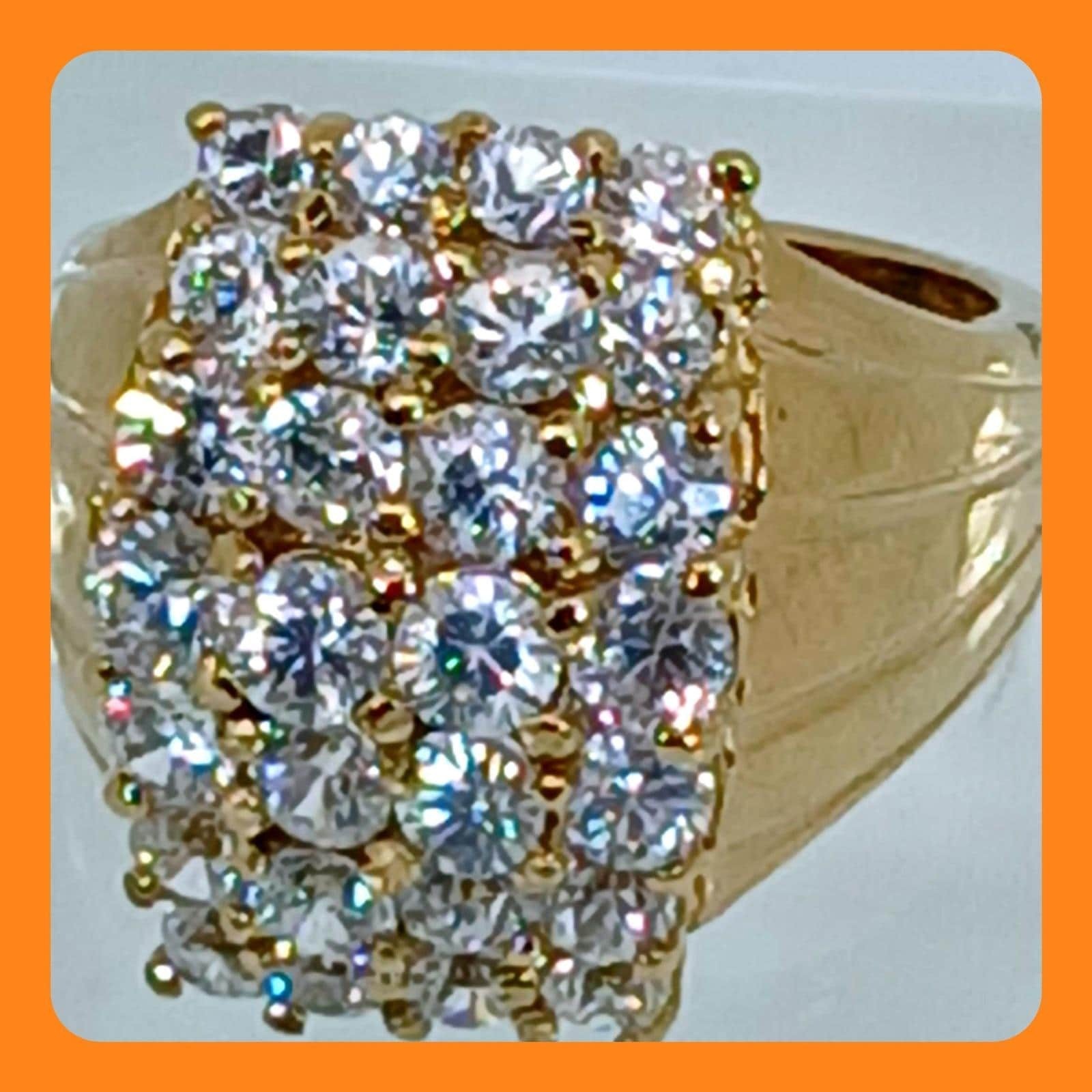 Vintage 1990s Gold Vermeil 925 Sterling Silver CZ Cluster Cocktail Ring Size 7