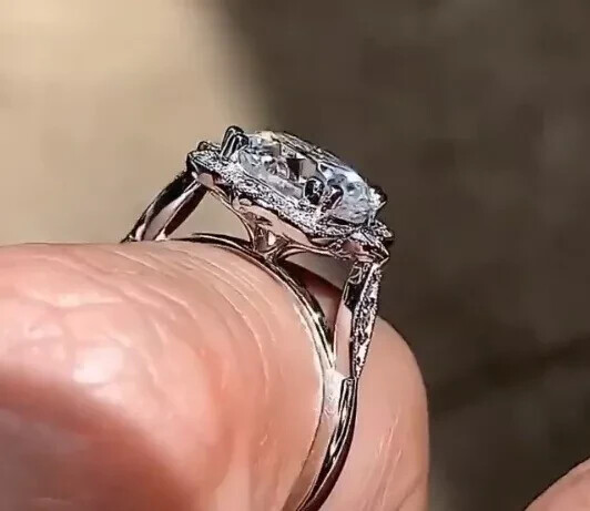 Art Deco Style Round Cut Lab Created Diamond 14K White Gold FN Engagement Ring