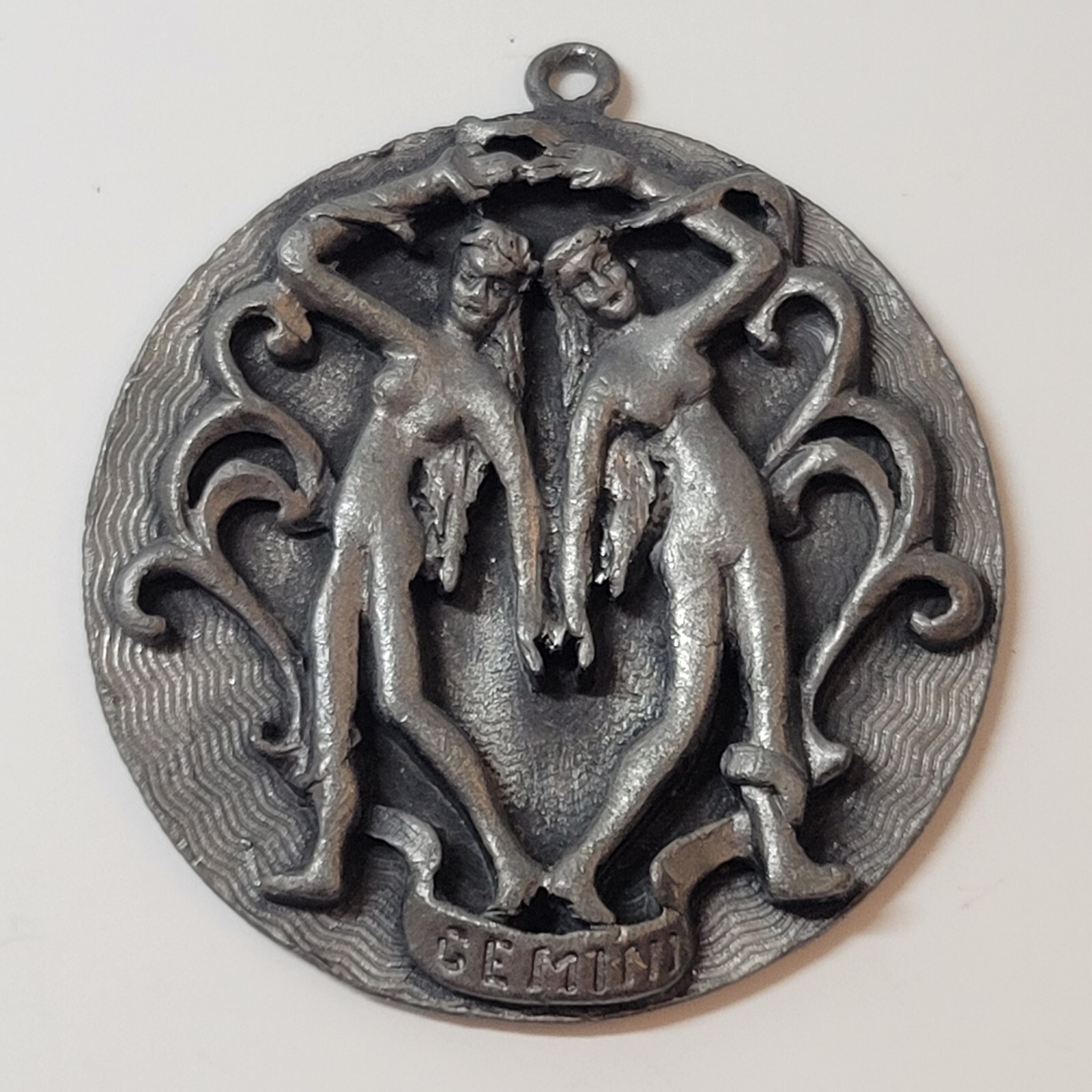 Edlee Vintage Silver Tone Zodiac Gemini Pendant 2.25 inches