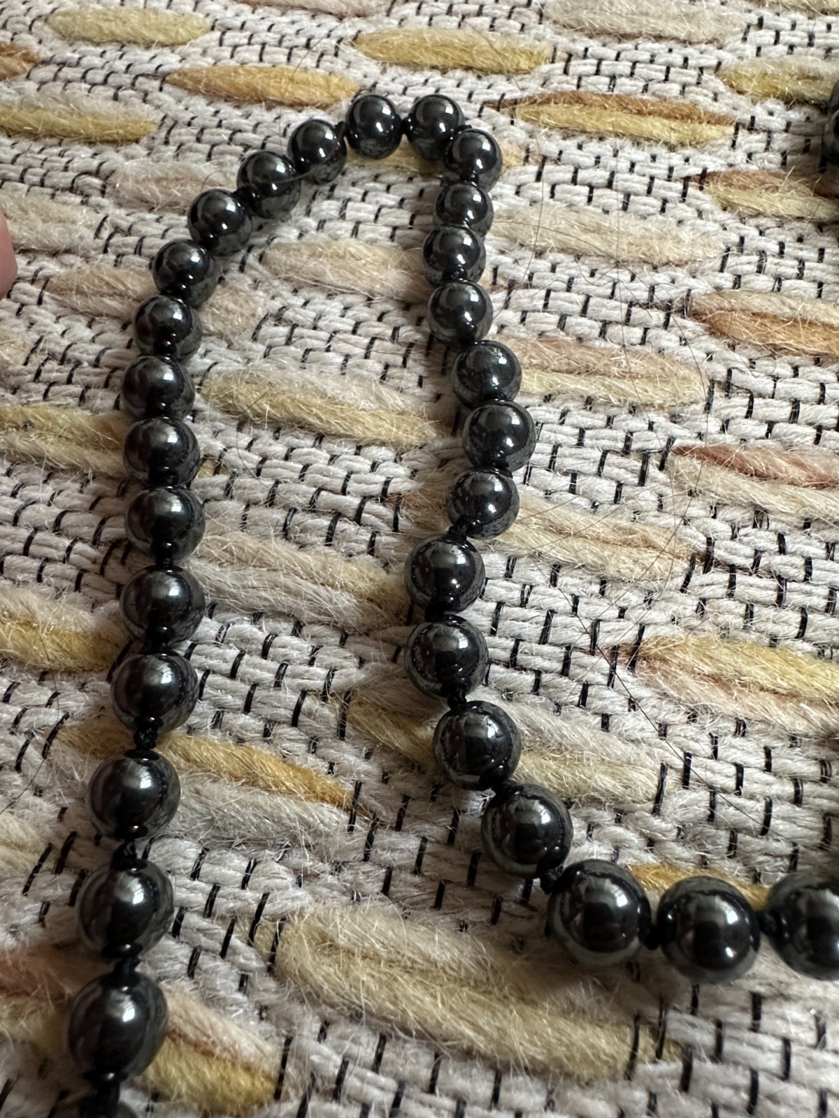 Vintage Hand Knotted Hematite Bead Single Strand Long Necklace, 1960s