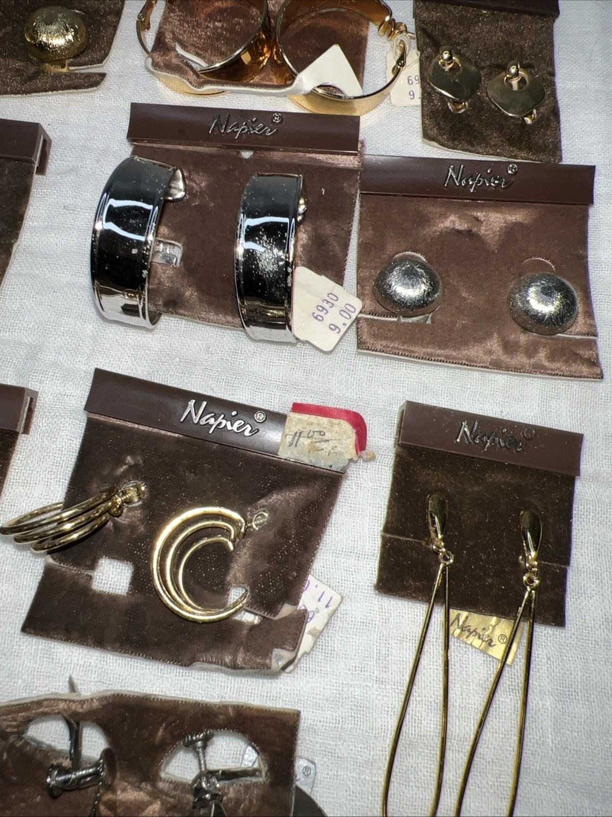 VTG NOS Napier 13 Pr Clip On Earrings Lot Gold Silver Tone Modernist 1978-85