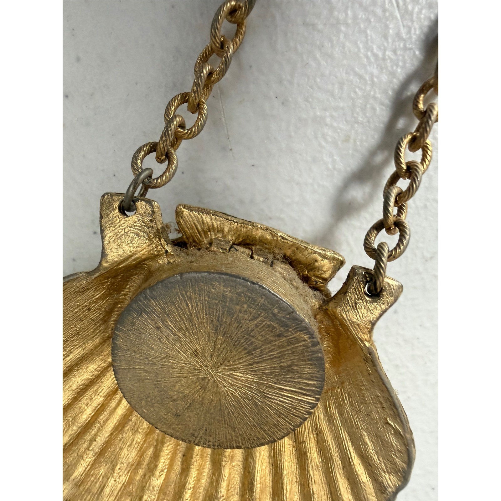 Estee Lauder Azuree Seashell Solid Perfume Pendant Necklace Gold Tone Vintage