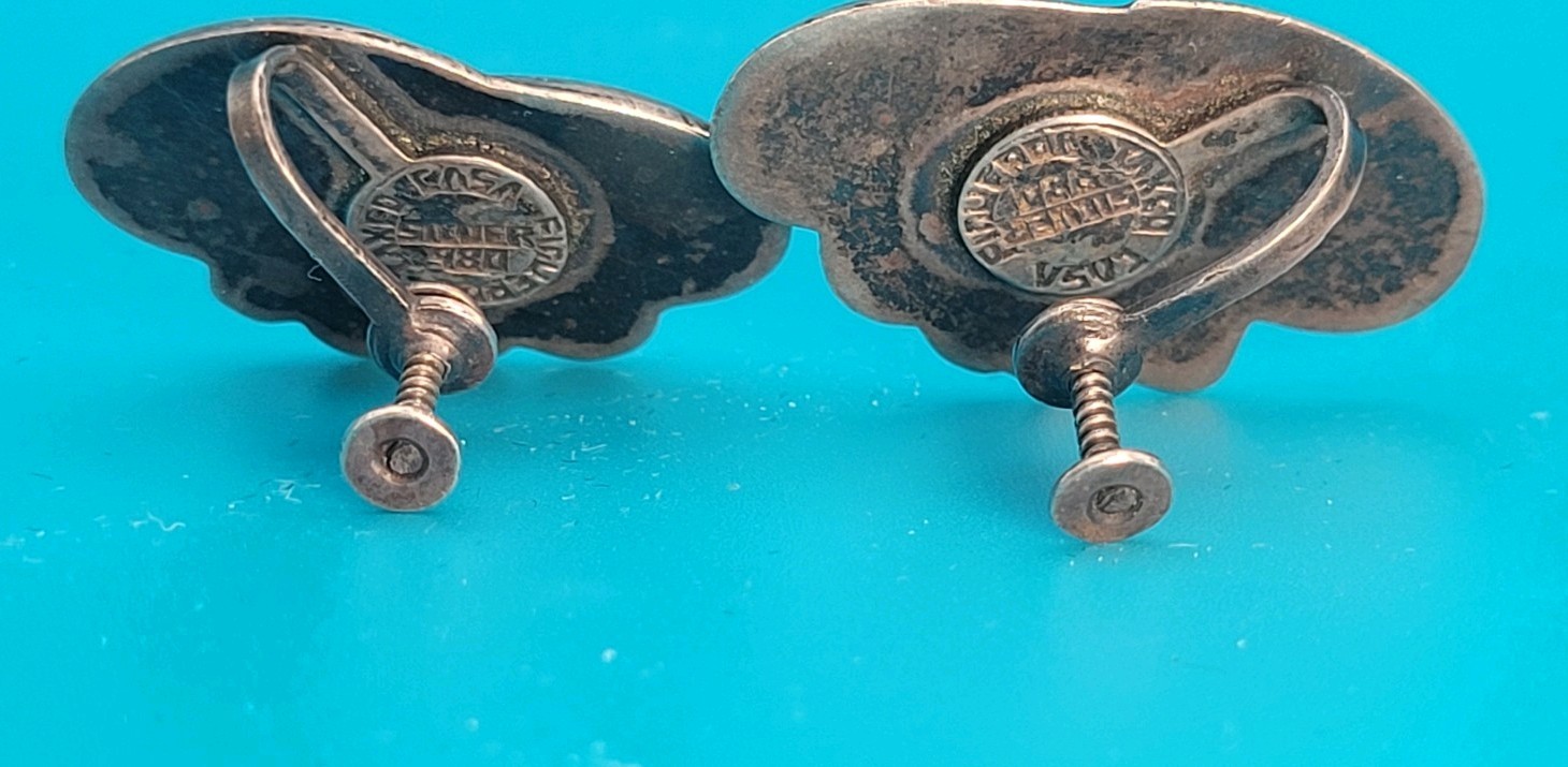 Rare Vintage Casa Figueroa Taxco Silver 980 Screw Back Earings 1930s-Early 1940s