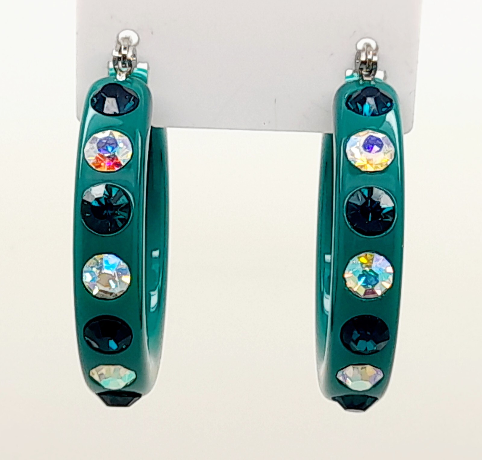 E179 Dk green lucite Acrylic wide 1.5 Hoop dk green & ab color Fashion Earrings