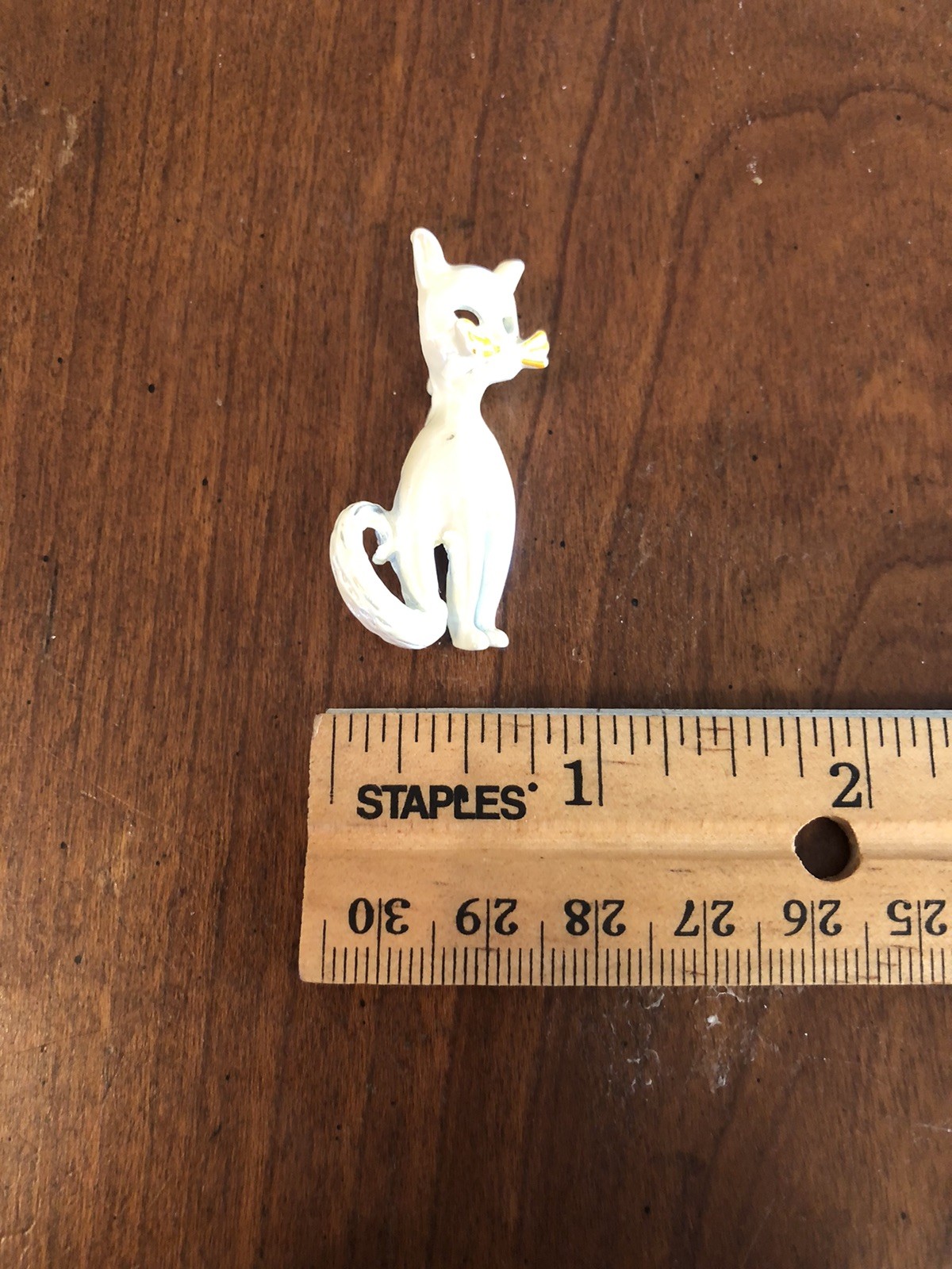 Two Vintage Brooches Flower Wheelbarrow & Iridescent White Cat Beautiful Pins