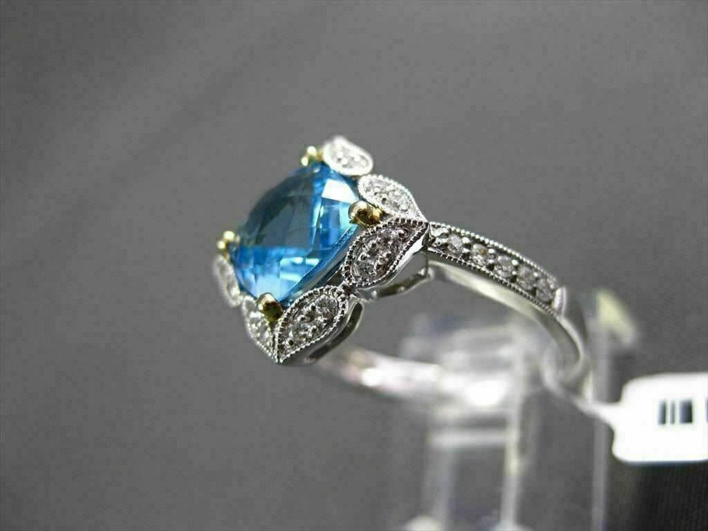 ESTATE 1.88CTW DIAMOND & AAA BLUE TOPAZ 14KT TWO TONE GOLD STAR FILIGREE RING