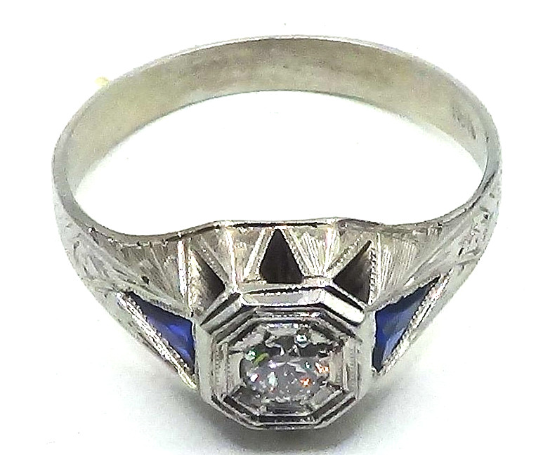 VINTAGE ANTIQUE 18K WHITE GOLD EUROPEAN ROSE CUT DIAMOND & SAPPHIRE RING 3.95 GR