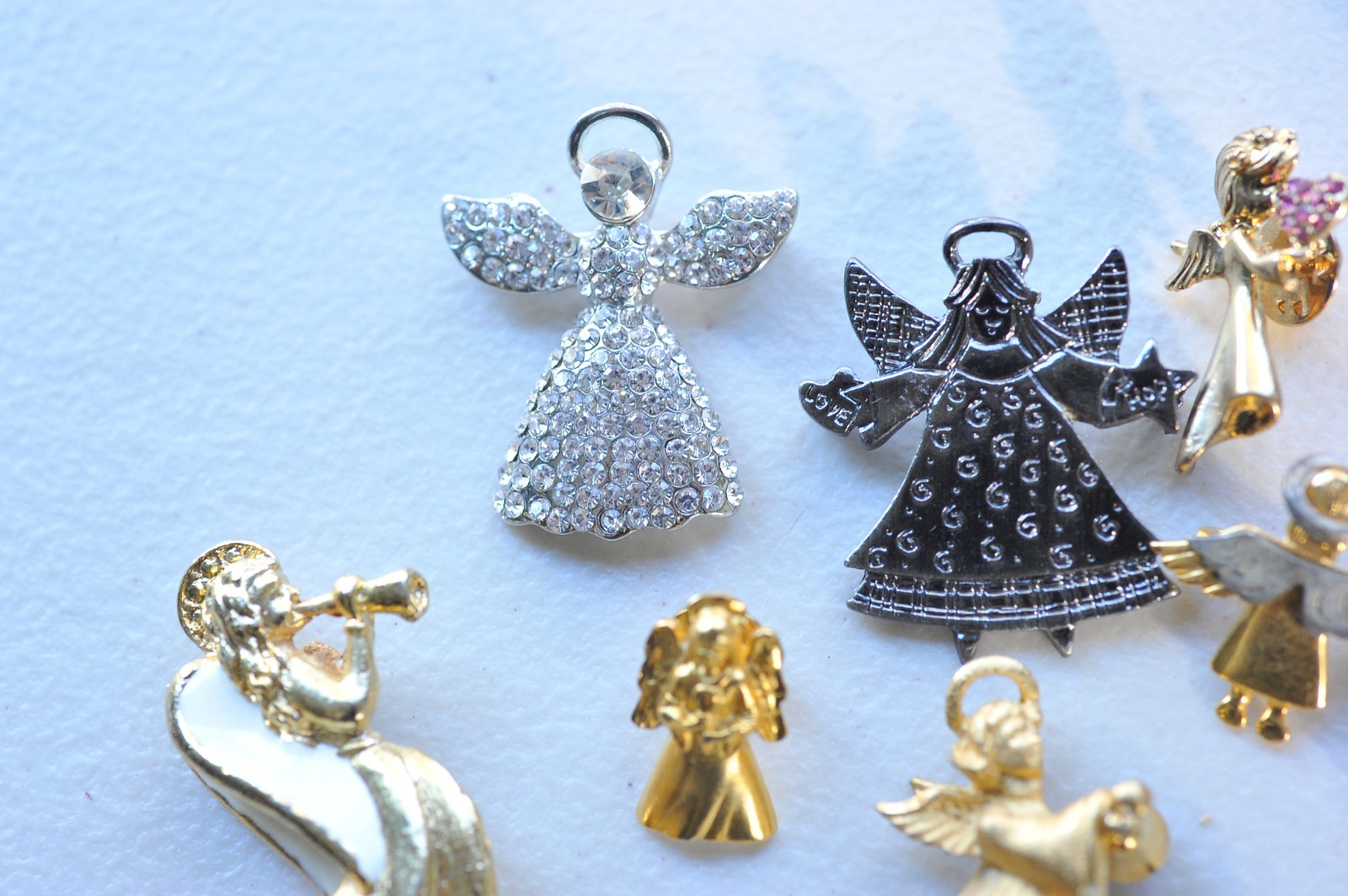 Large LOT ANGELS BROOCH pin gold silver rhinestone enamel 1 signed jane MN12