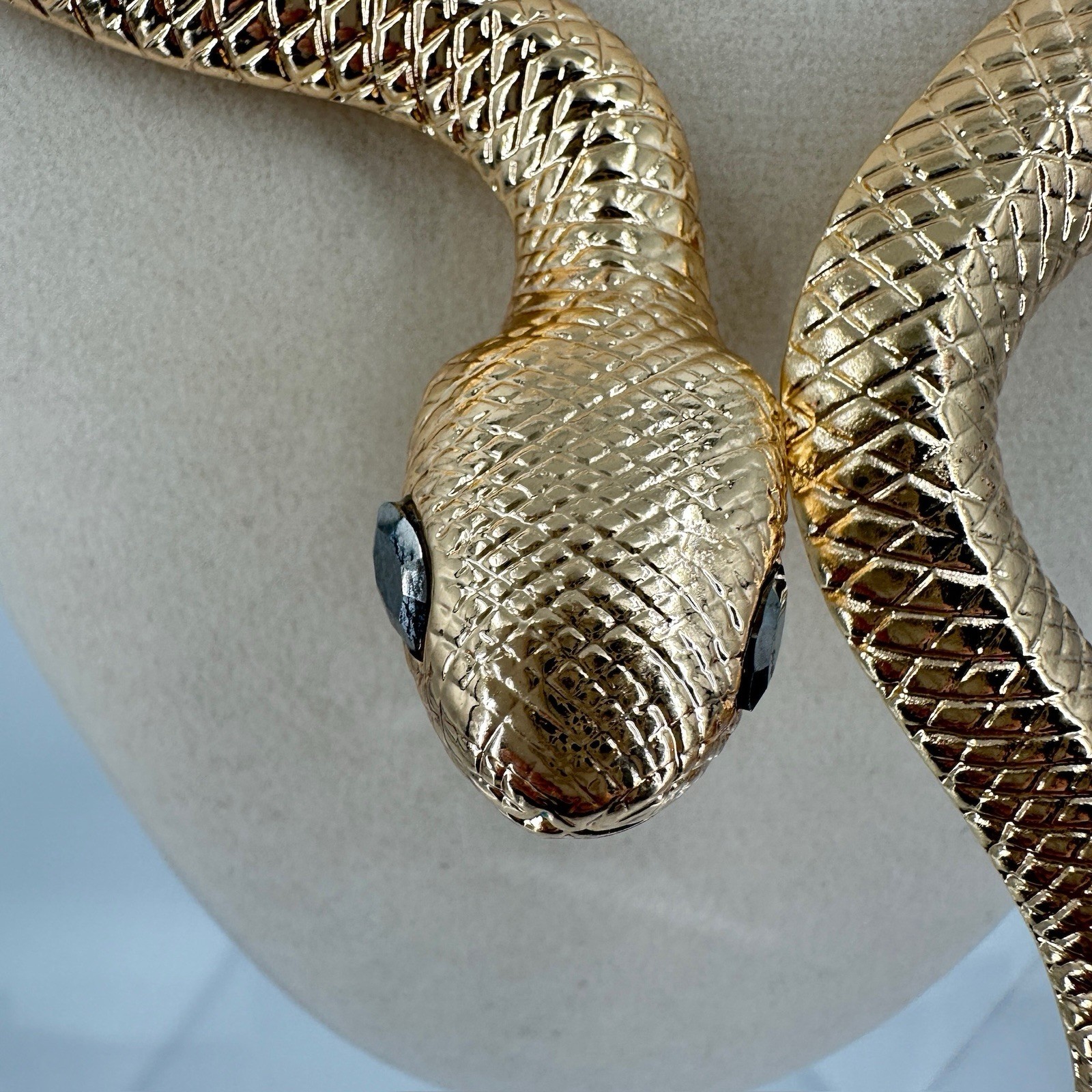 Vtg Snake Choker Necklace Black Eyes Gold Tone Rhinestone Egyptian Revival
