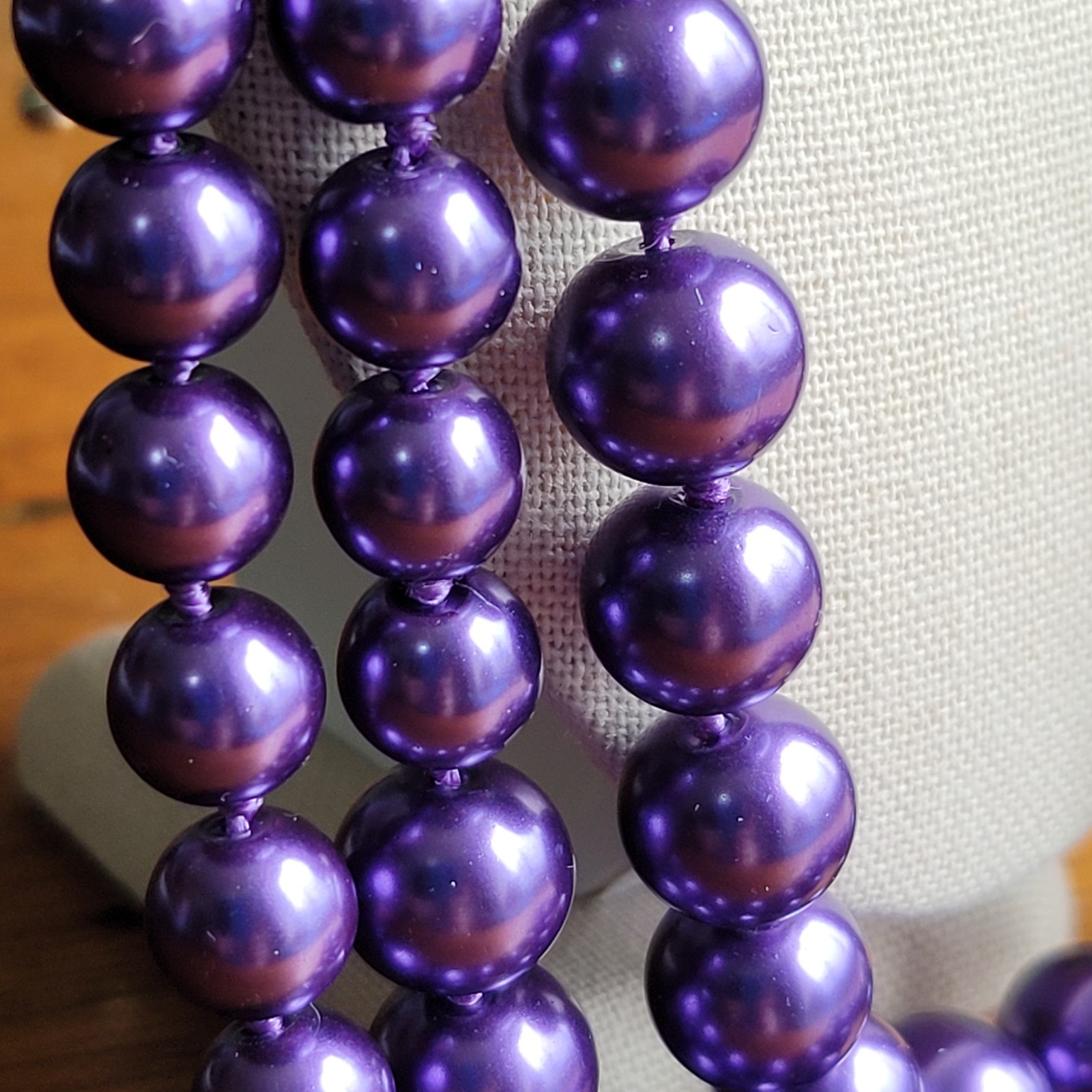 Multi-Strand Purple Glass Bead Hand Knotted Necklace