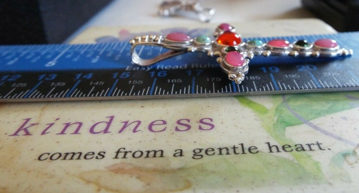 Beautiful large colorful religious cross. Sterling silver 10.9 grams