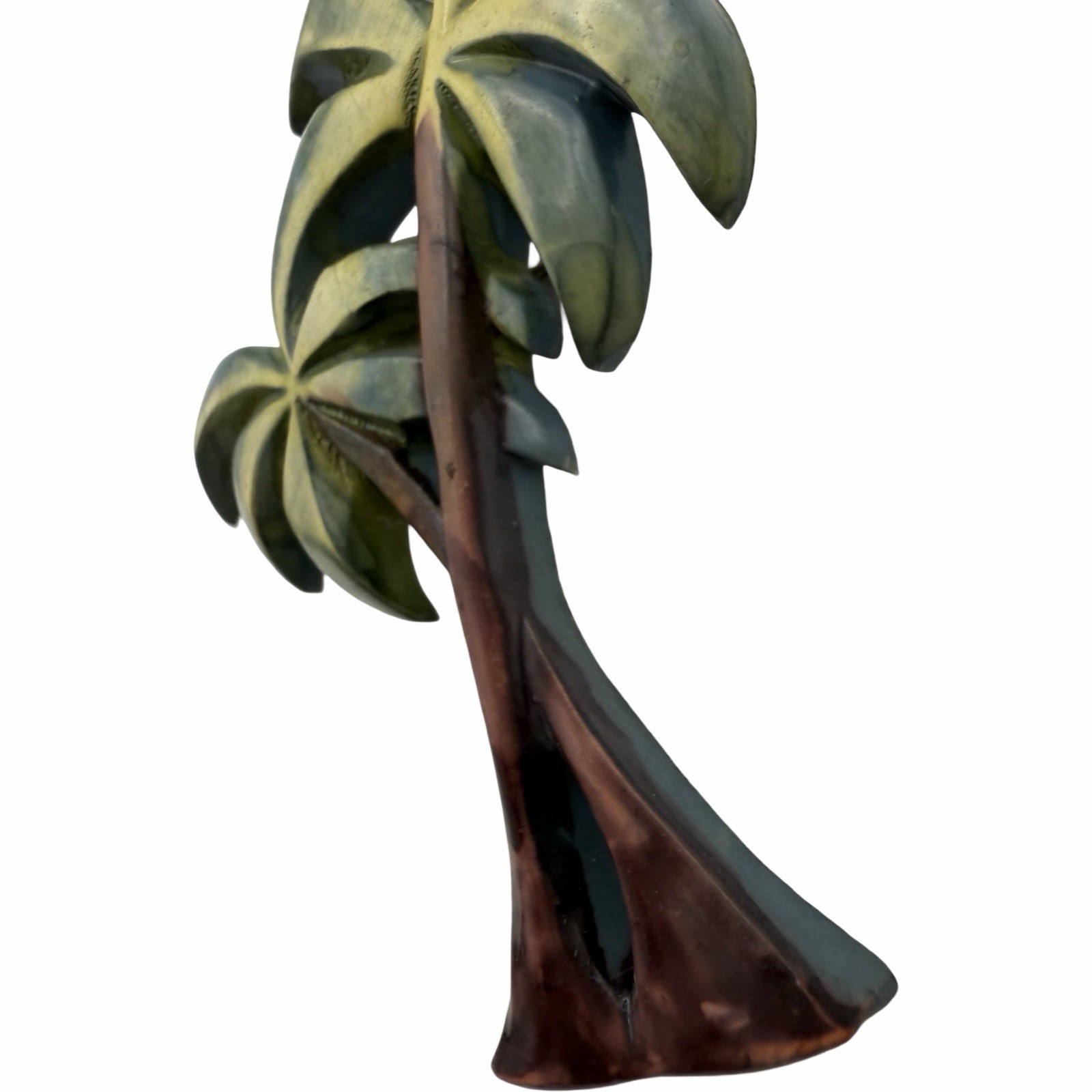 Vintage Celluloid Palm Tree Brooch Tropical Green Brown Figural Pin