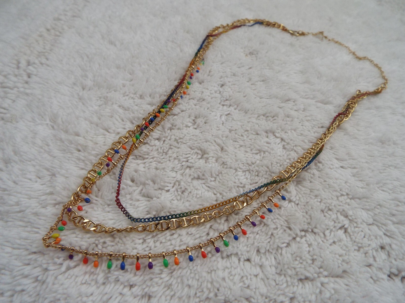 Goldtone Multi Chain Colorful Bead Necklace (K26)