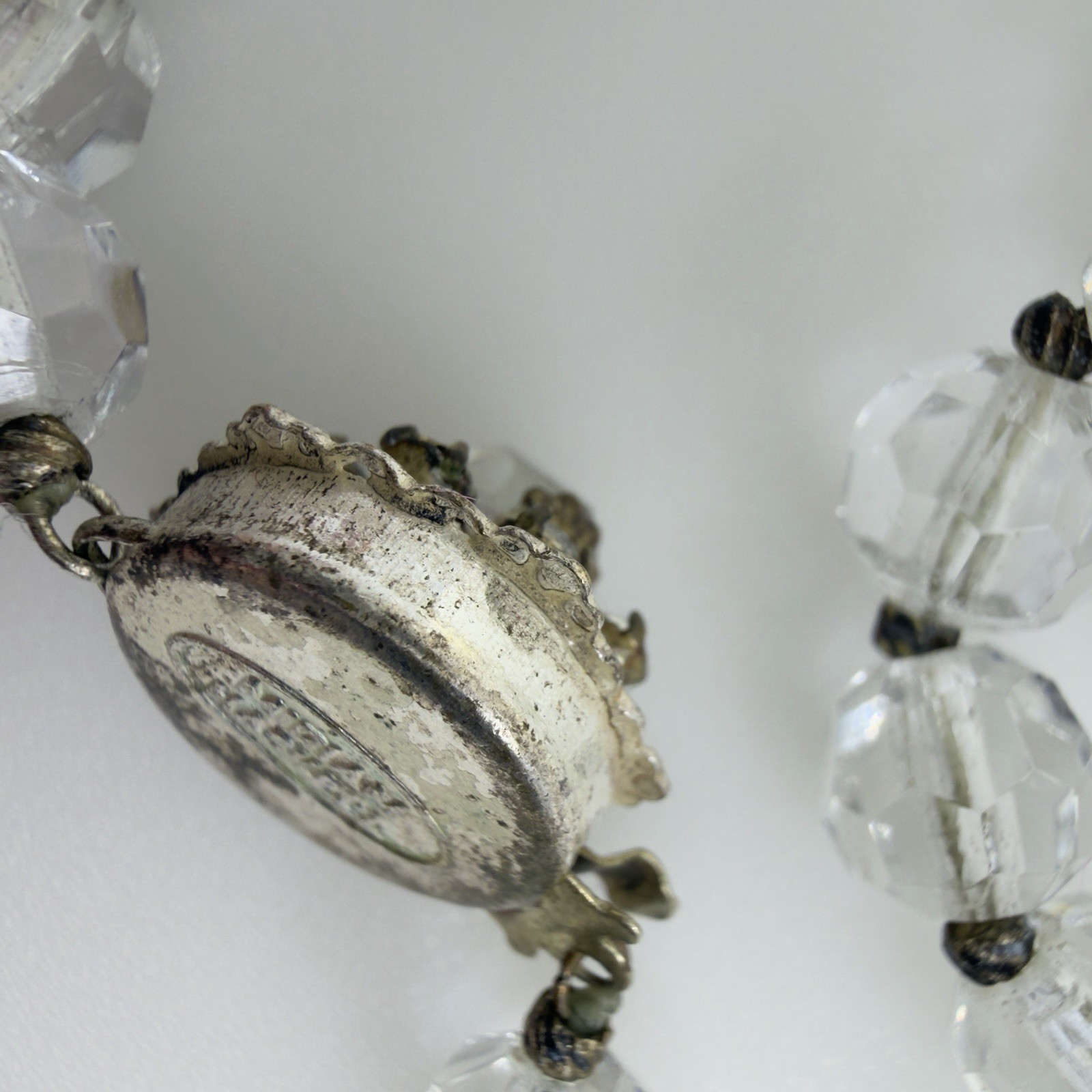 SIGNED Art Deco ▪️ MIRIAM HASKELL Lucite Glass Rhinestone CRYSTAL Clear Necklace