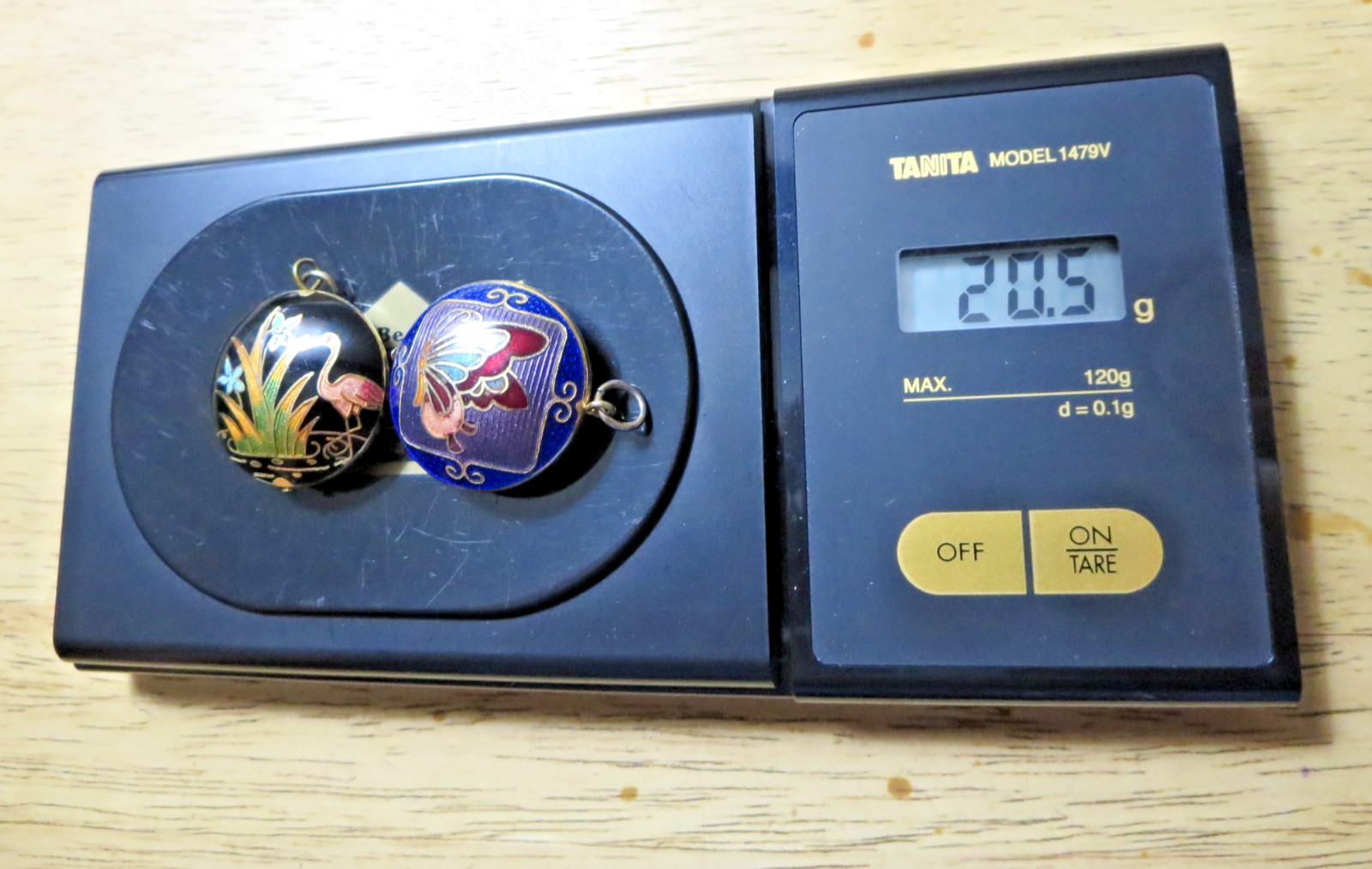 Vintage Cloisonne Flower & Butterfly Superb Pendants Gold Fill Lining Enamel GT
