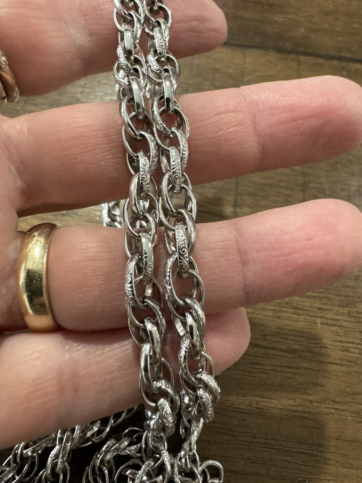 Vintage Sarah Coventry Silver Tone Necklace 36” Dbl Filigree Chain Link Fancy