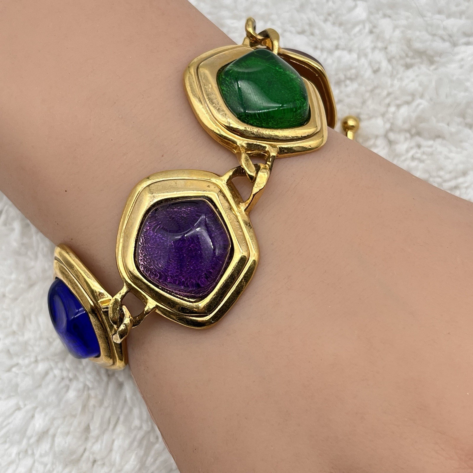 Vintage KJL for Avon Bracelet Caprianti Collection Jewel Tone Cabochons 9”