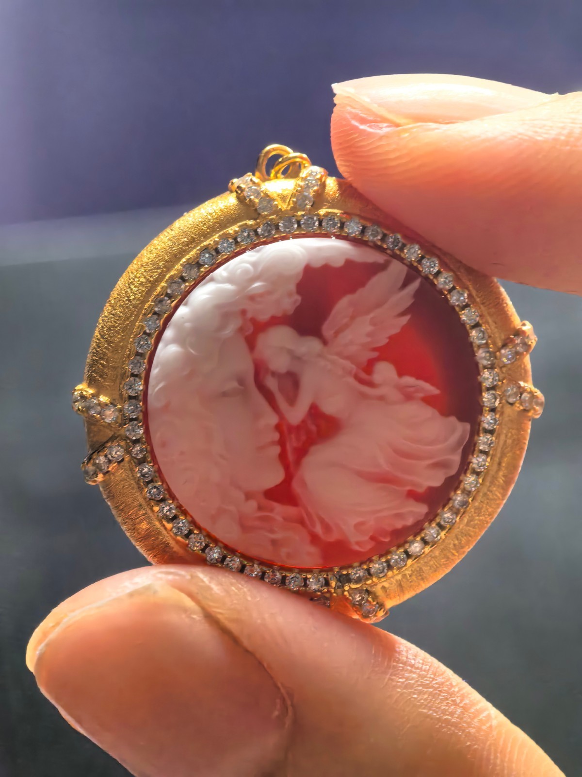 925 sterling silver red Agate Cameo vintage jewelry Pendant estate jewelry